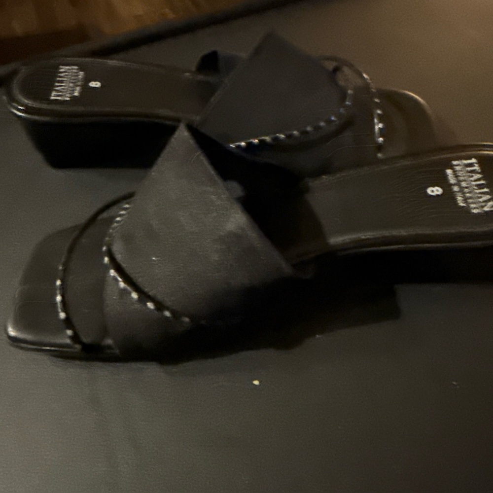 Italian Shoemakers Brand Black Women's Sandals w rhinestone trim, 2" wedge